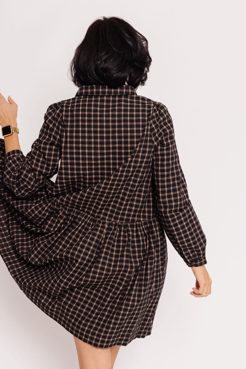 Oatley Dress in Black/Caramel Plaid