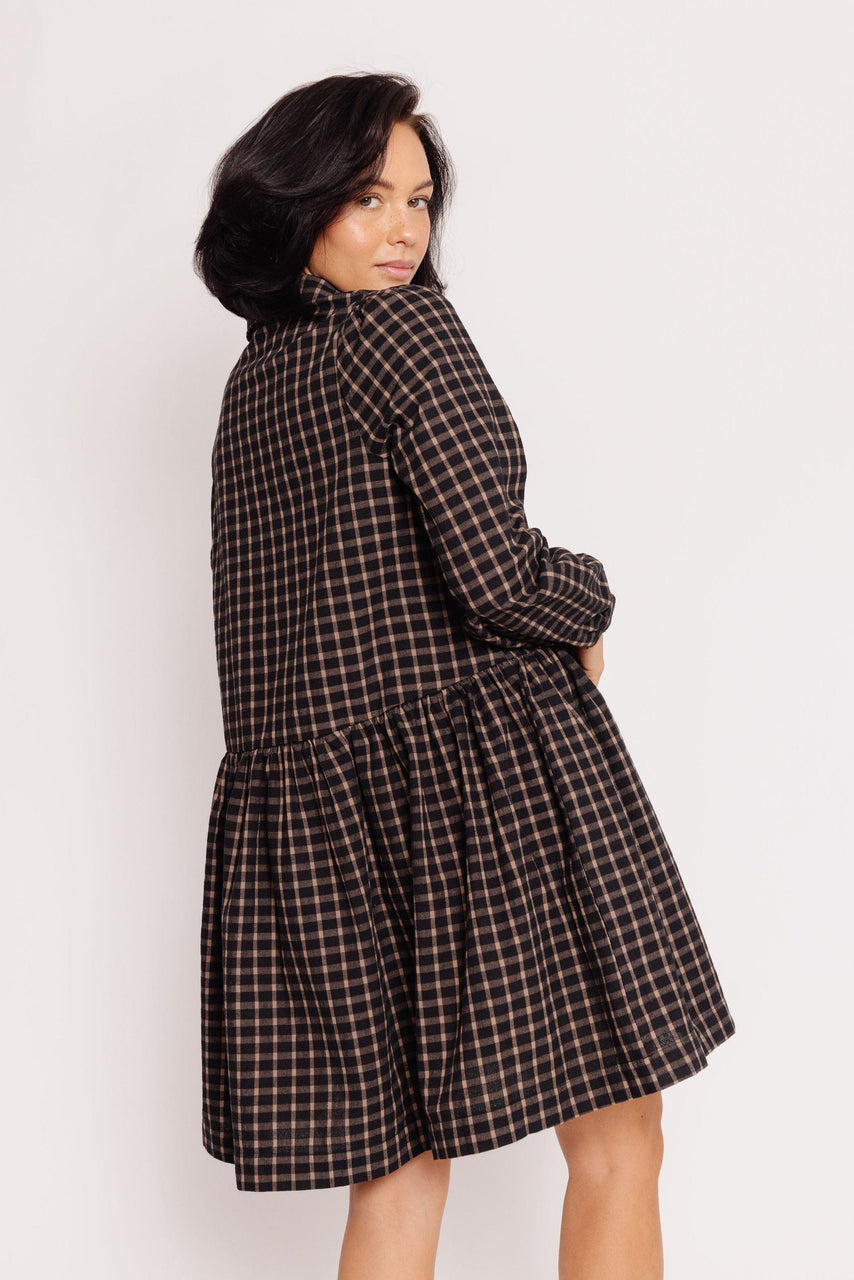 Oatley Dress in Black/Caramel Plaid