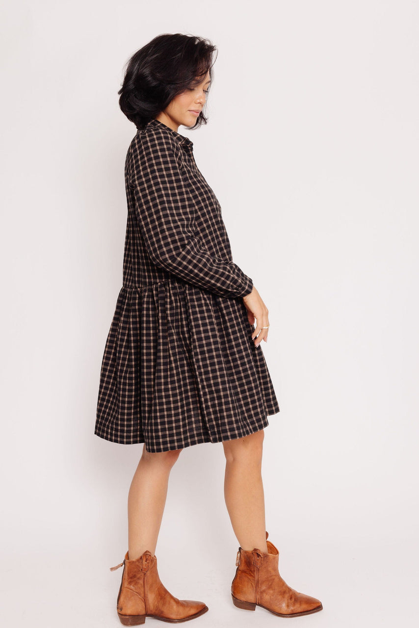 Oatley Dress in Black/Caramel Plaid