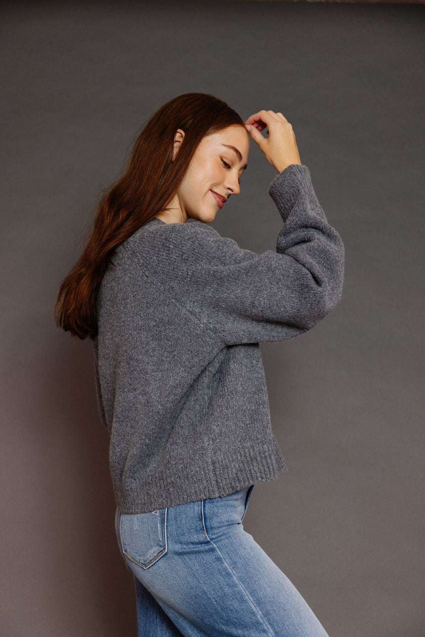 Paris Letter Front Sweater in Gray