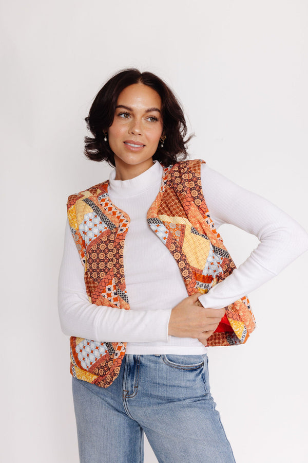 Patchwork Vest in Orange Multi