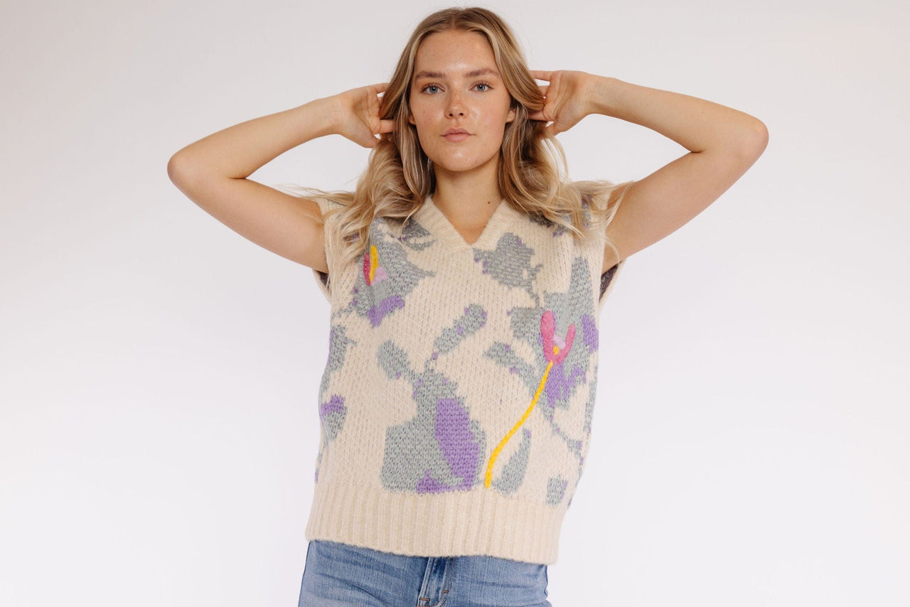 Tansie Sweater Vest in Sage/Lavender