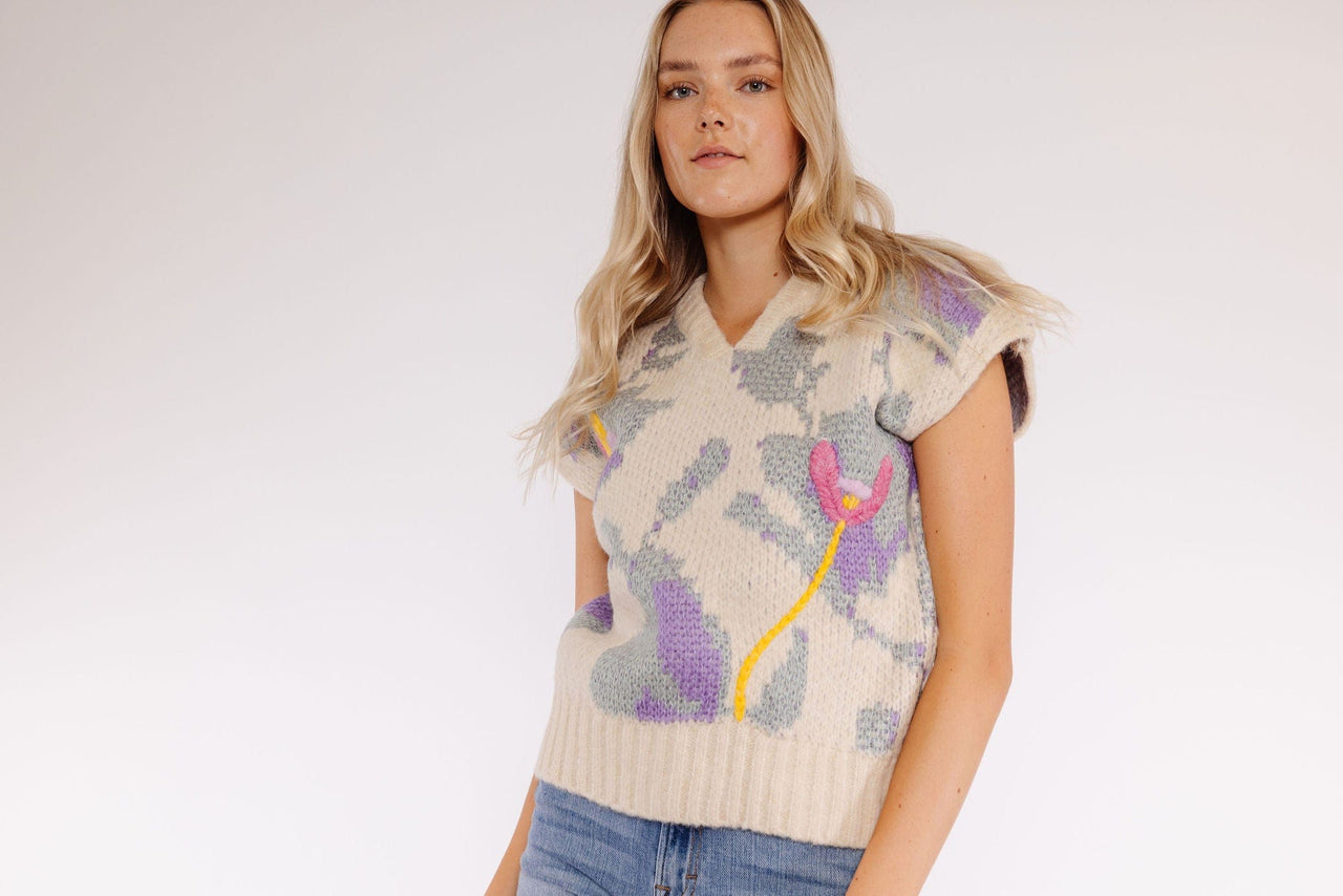 Tansie Sweater Vest in Sage/Lavender