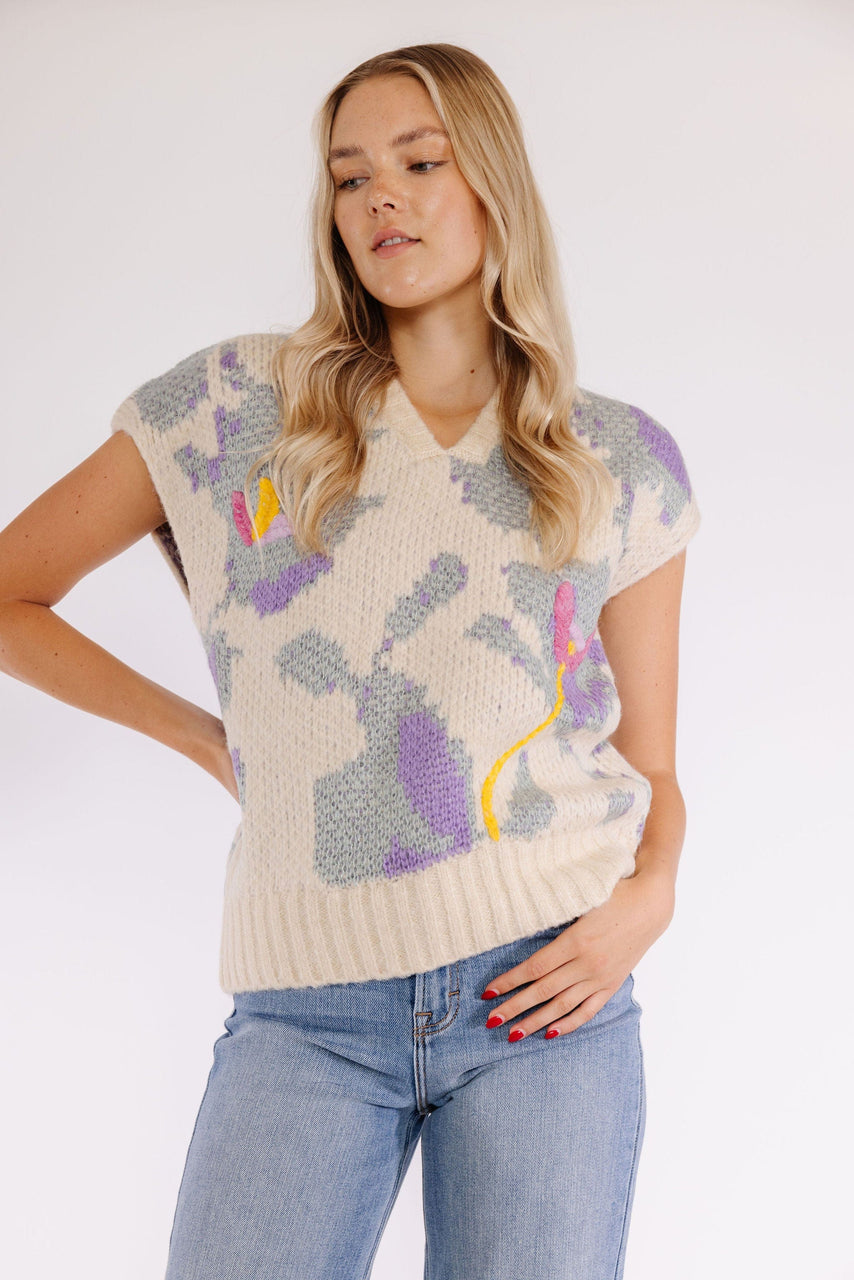 Tansie Sweater Vest in Sage/Lavender