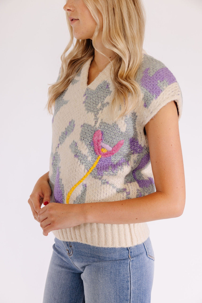 Tansie Sweater Vest in Sage/Lavender