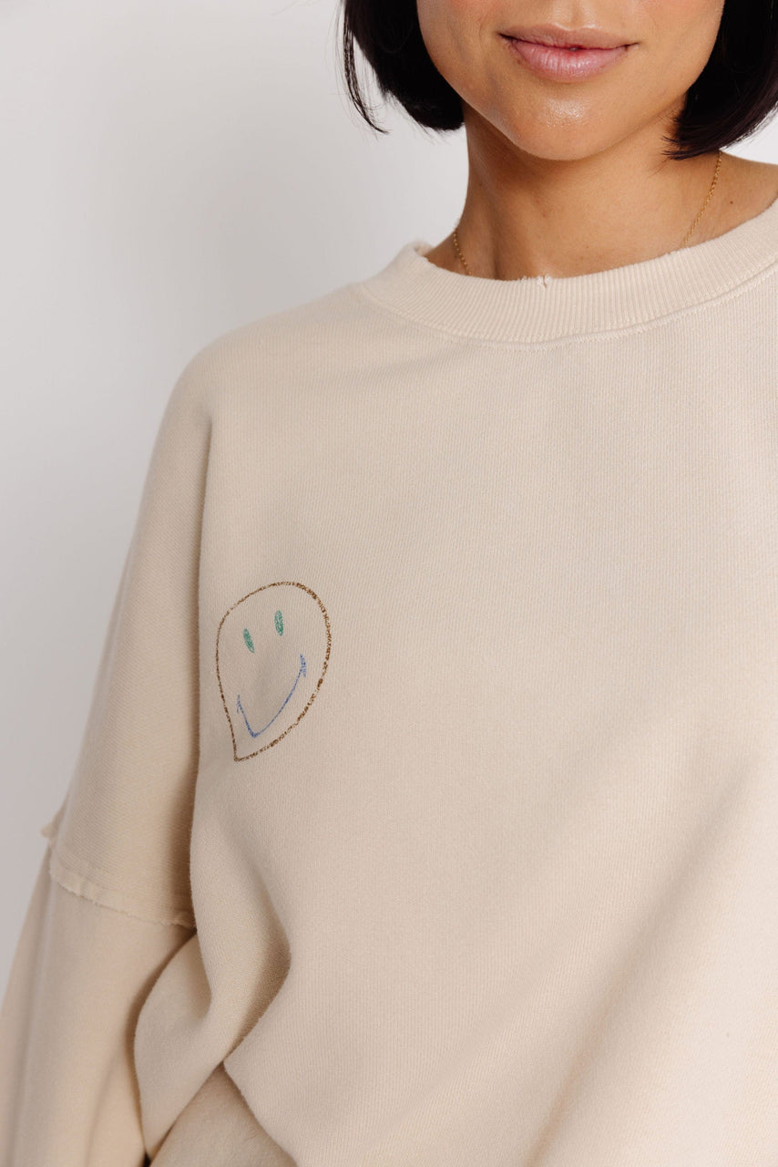 Terry Smile Sweatshirt in Beige
