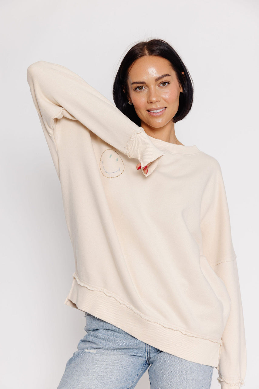 Terry Smile Sweatshirt in Beige