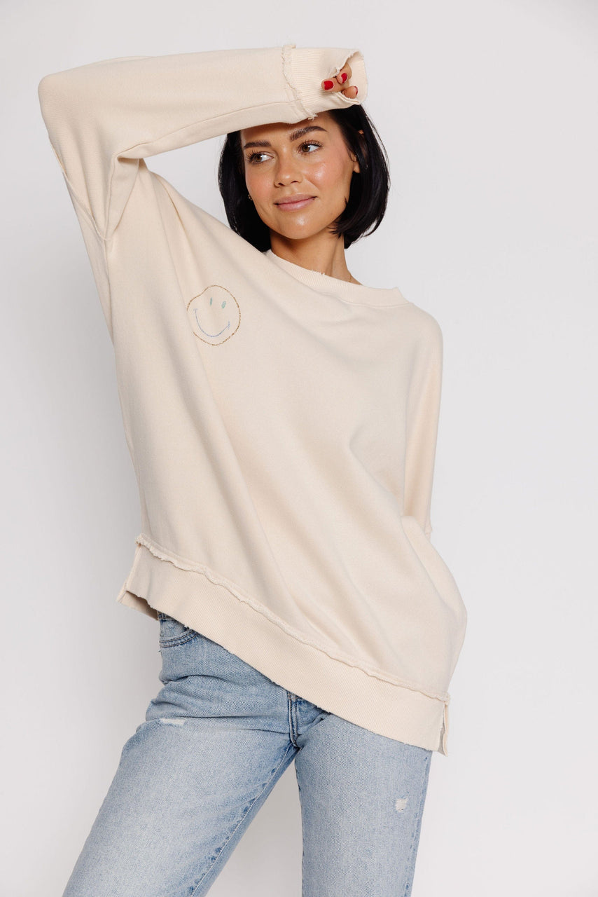 Terry Smile Sweatshirt in Beige