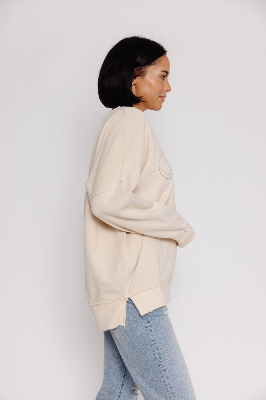 Terry Smile Sweatshirt in Beige