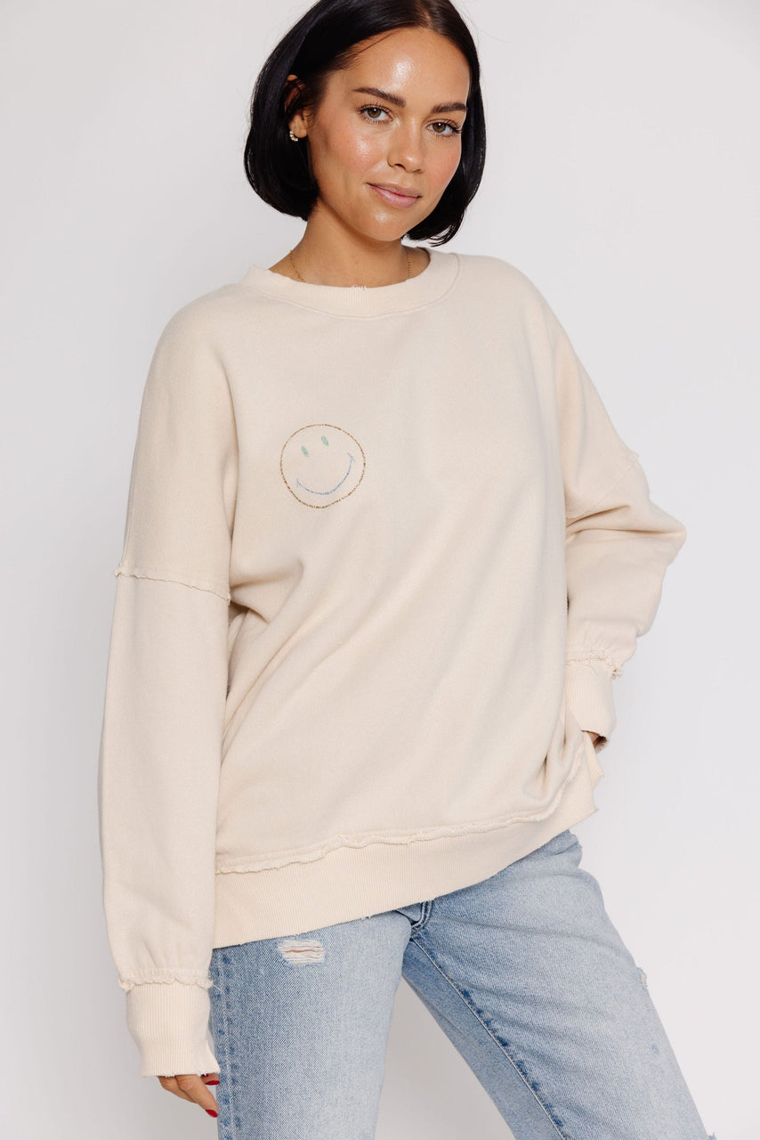 Terry Smile Sweatshirt in Beige