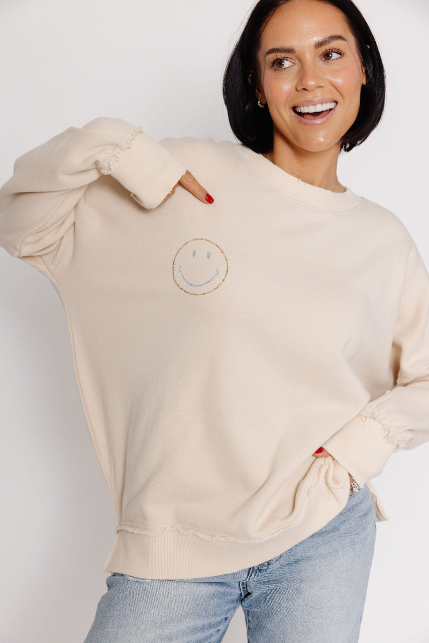 Terry Smile Sweatshirt in Beige