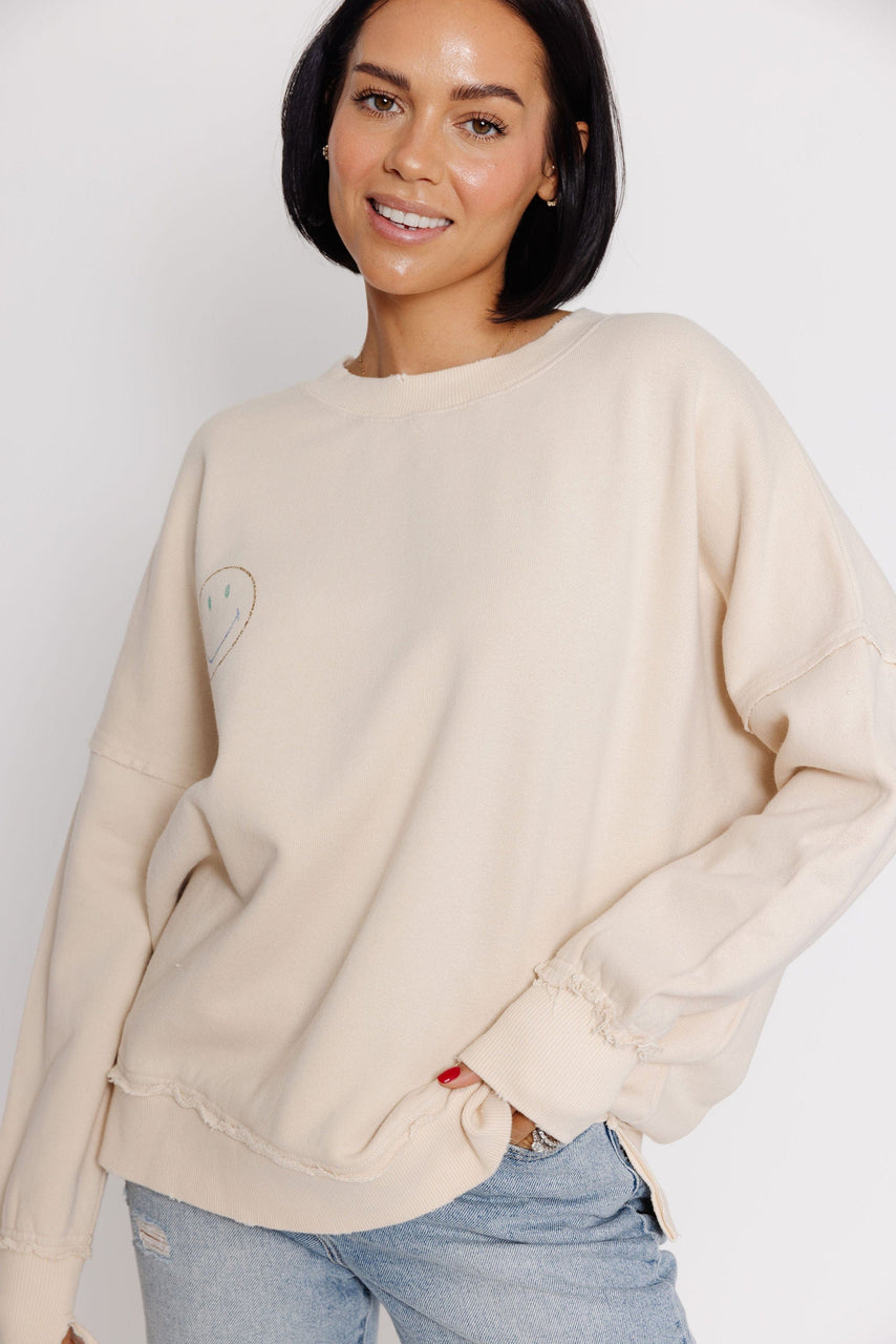 Terry Smile Sweatshirt in Beige