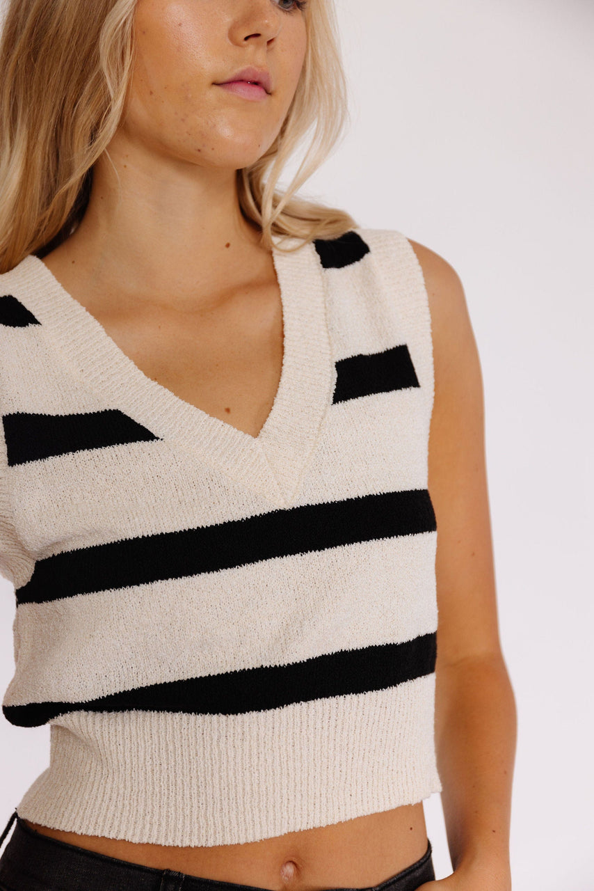 Tokyo Sweater Vest in Cream/Black