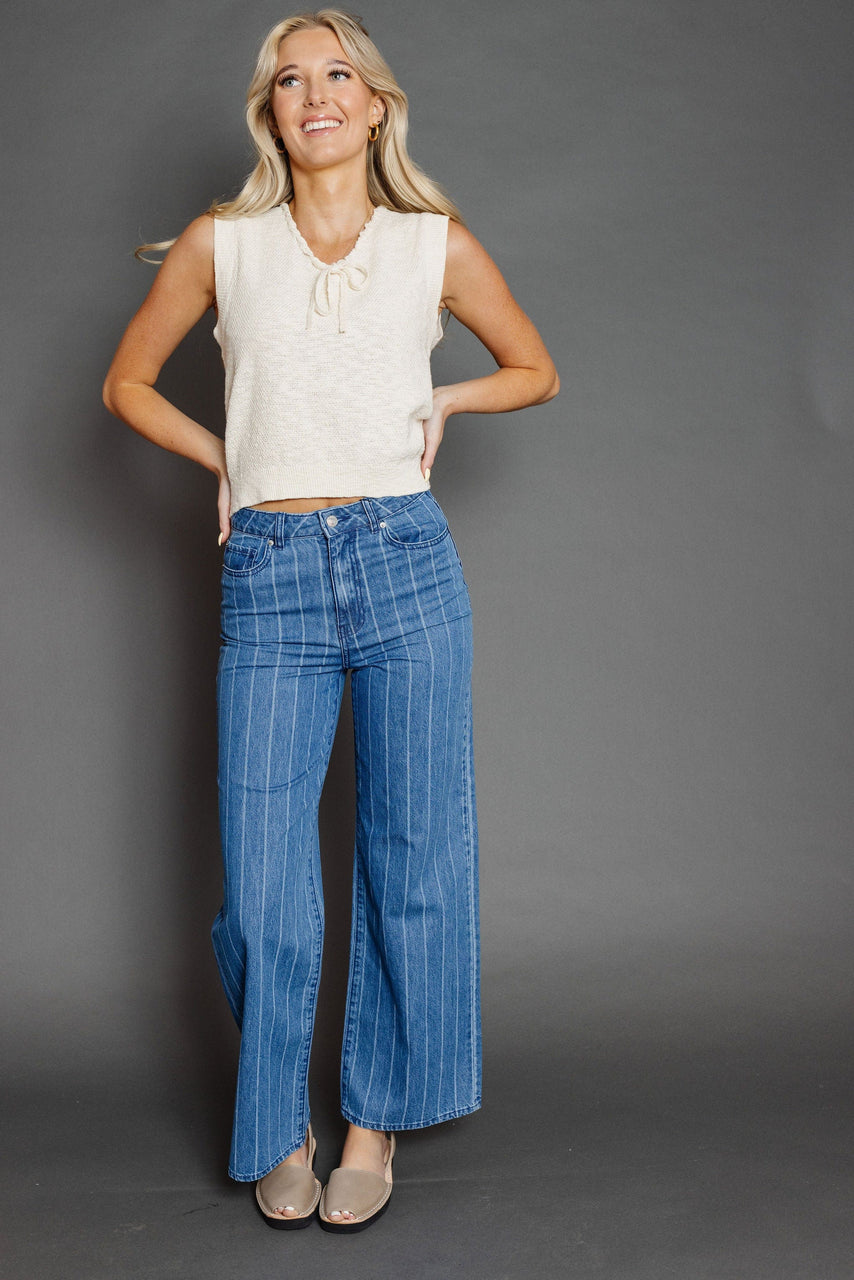 Waylon Stripe Denim in Medium Blue