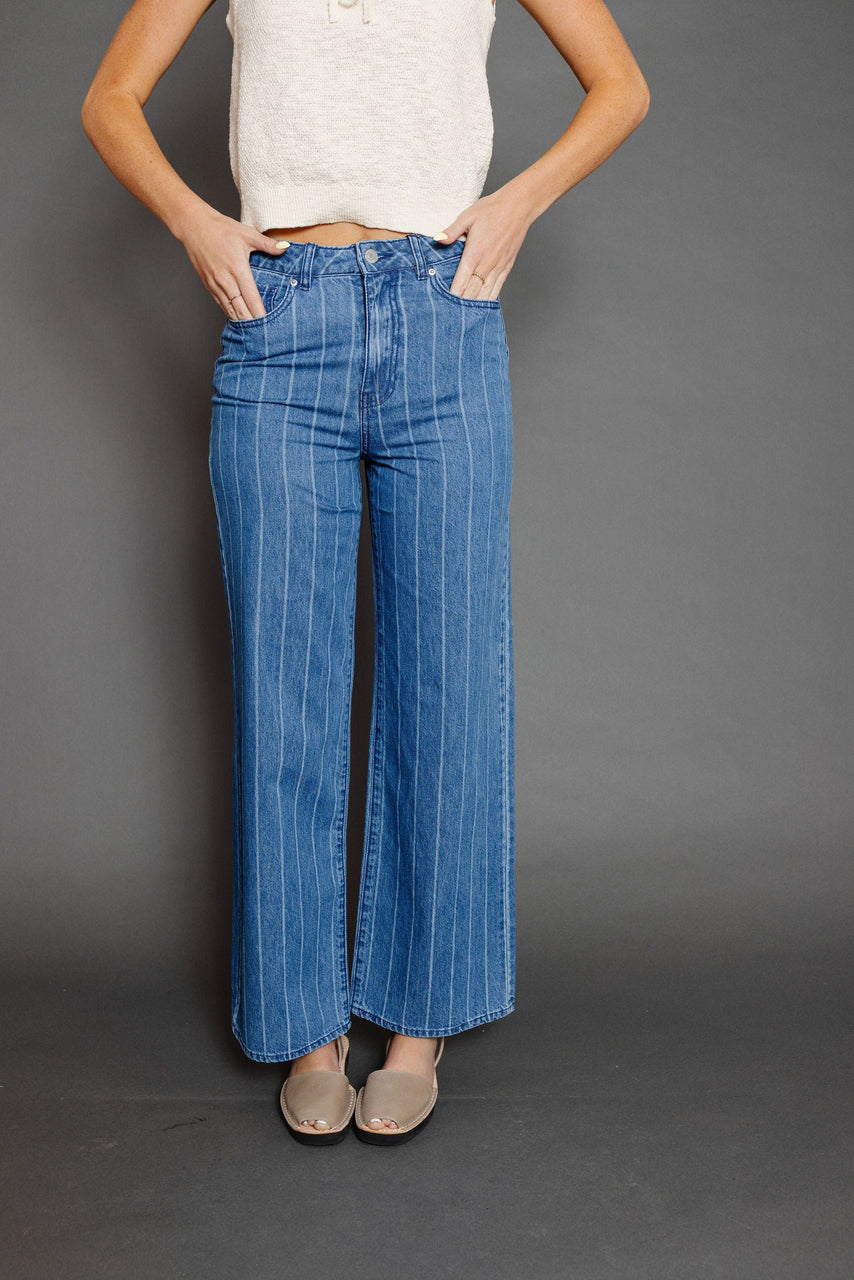Waylon Stripe Denim in Medium Blue