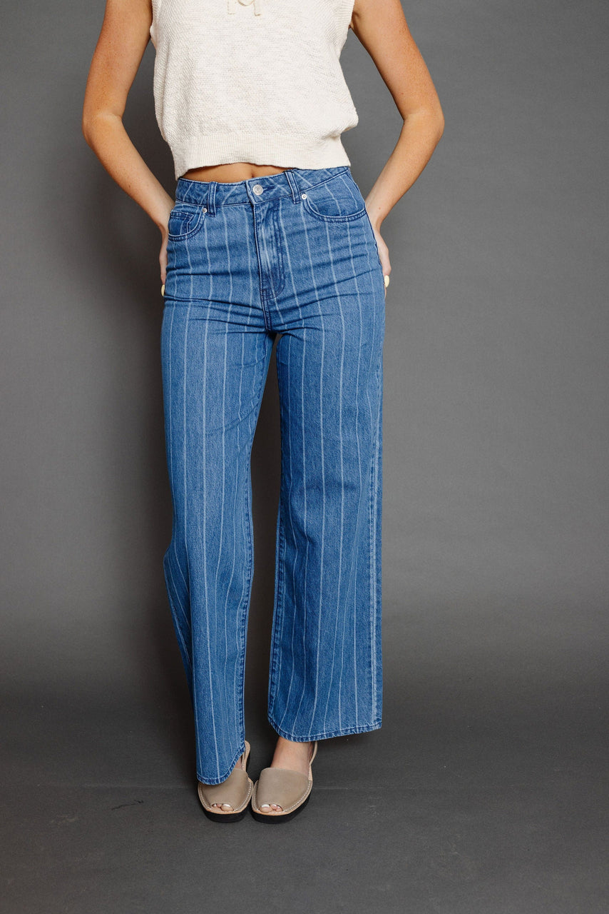 Waylon Stripe Denim in Medium Blue