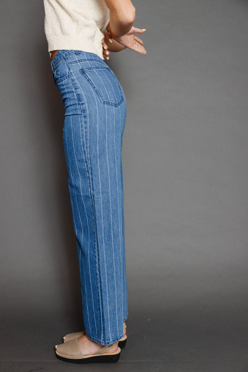 Waylon Stripe Denim in Medium Blue