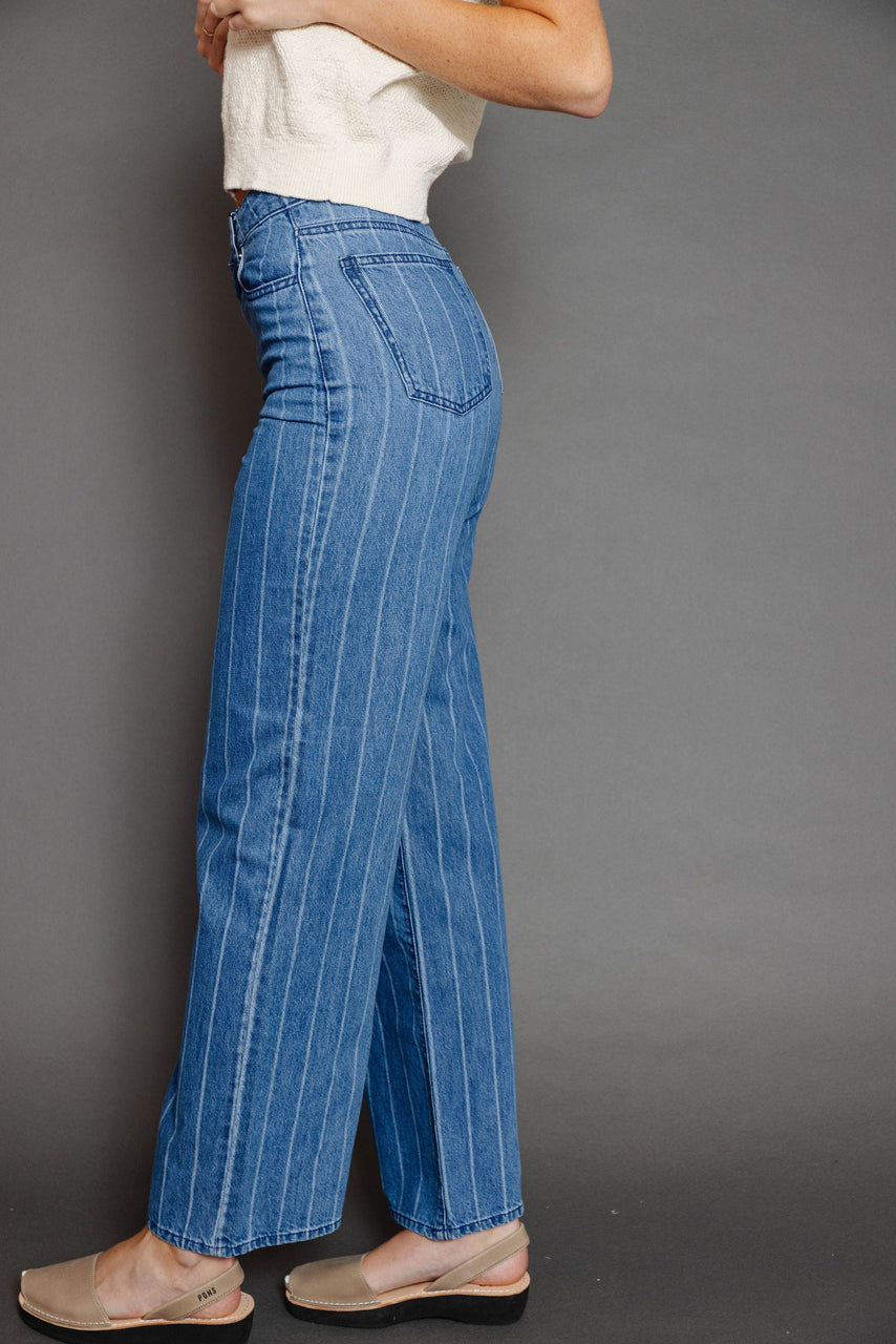 Waylon Stripe Denim in Medium Blue