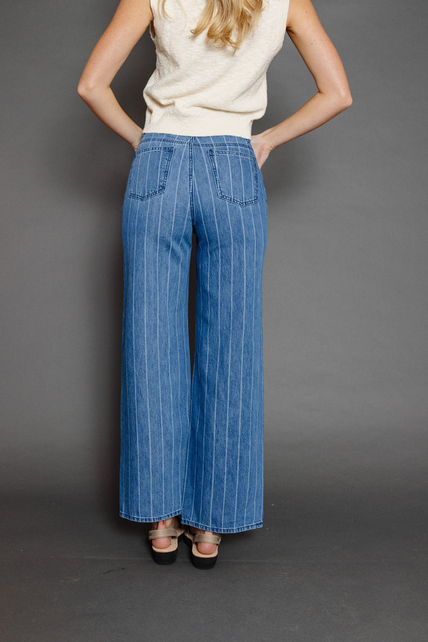 Waylon Stripe Denim in Medium Blue