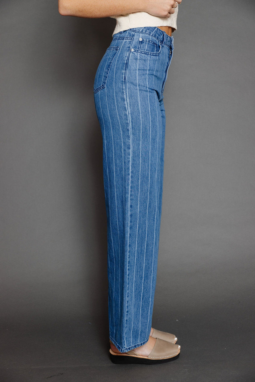 Waylon Stripe Denim in Medium Blue