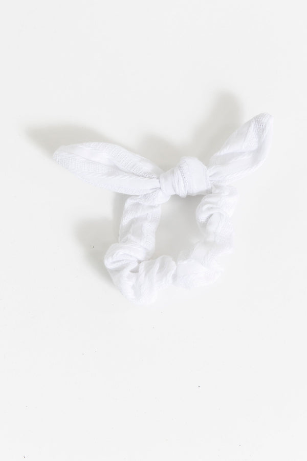White Textured Bow Scrunchie