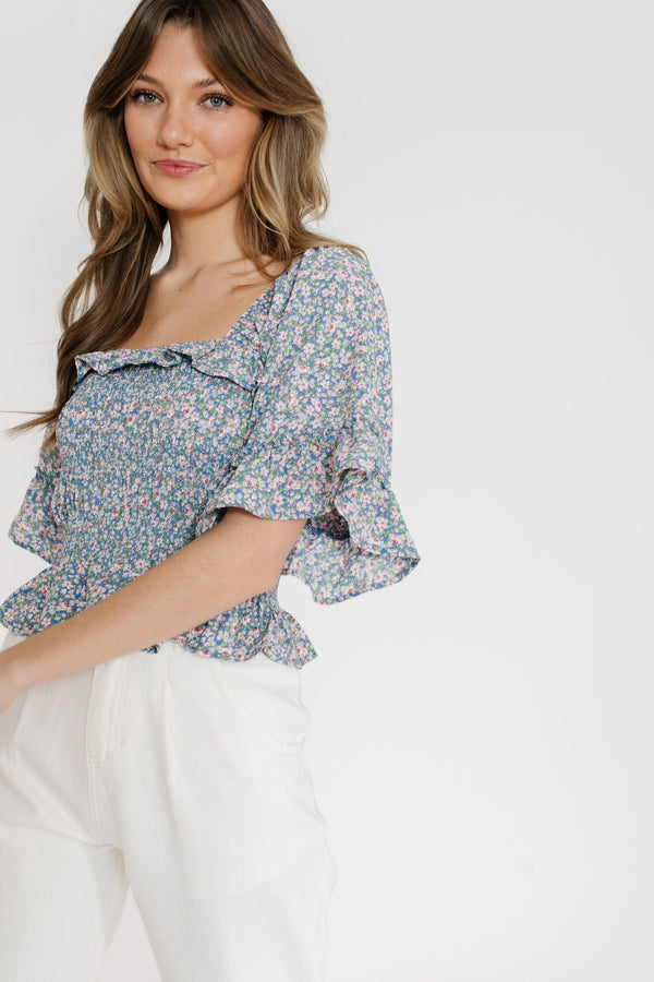 Azalea Blouse in Blue Floral