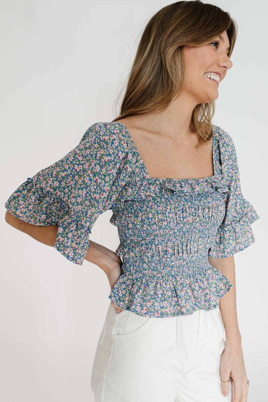 Azalea Blouse in Blue Floral