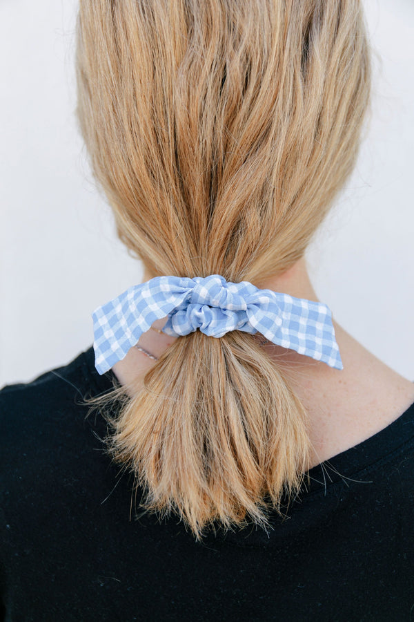 Blue Gingham Bow Scrunchie