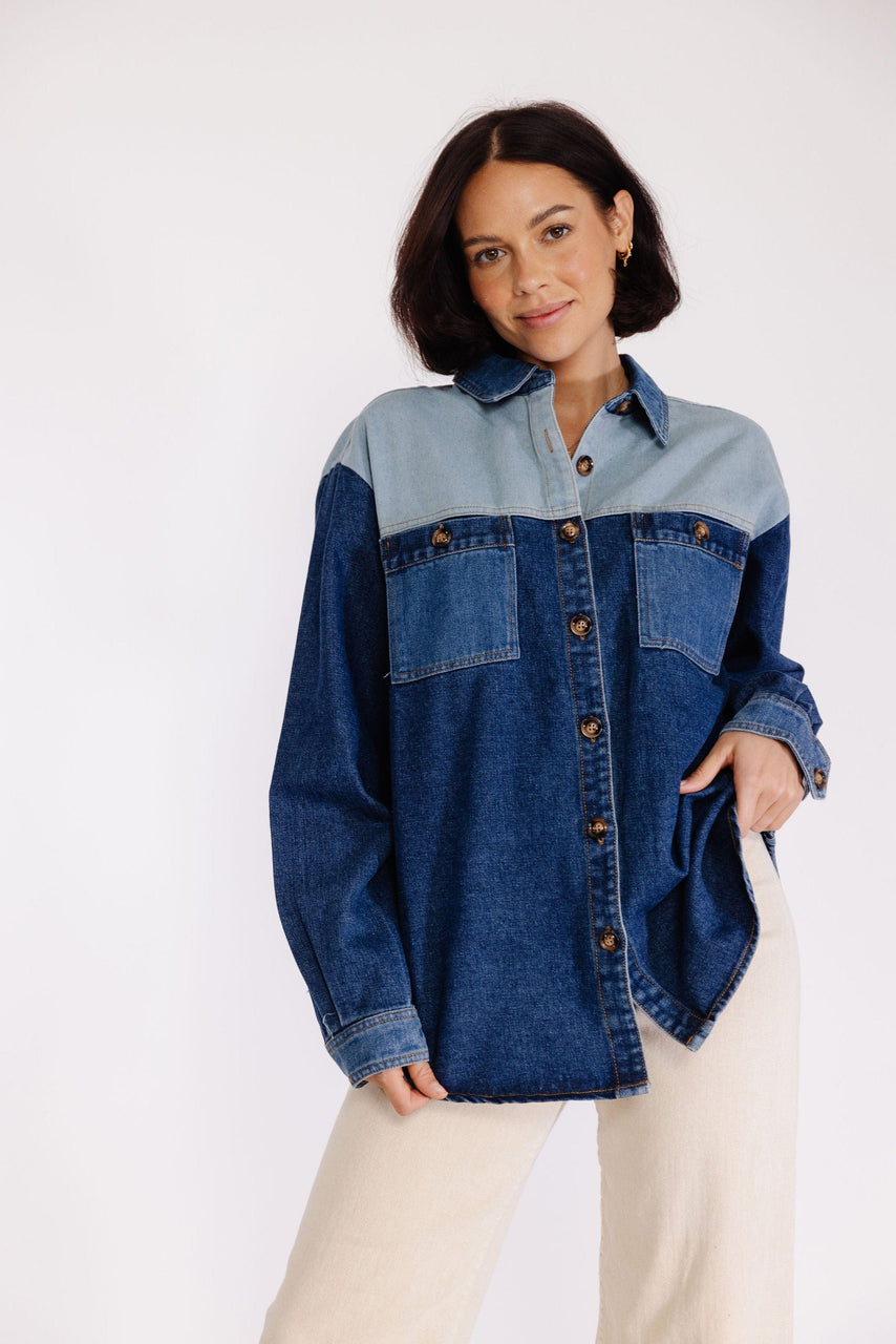 FRNCH Camargue Shacket in Blue Denim