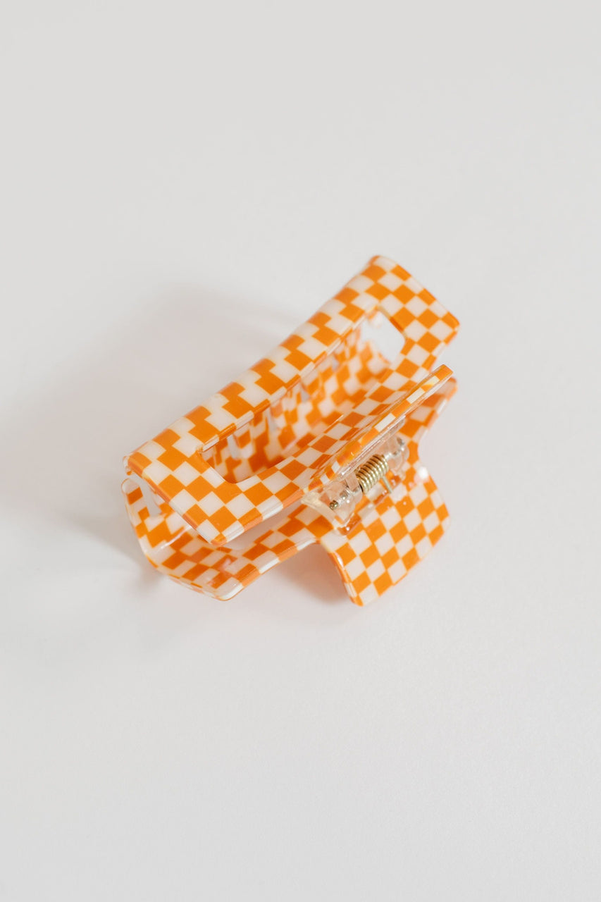 Hair Claw in Peach Small Checkerboard 3"