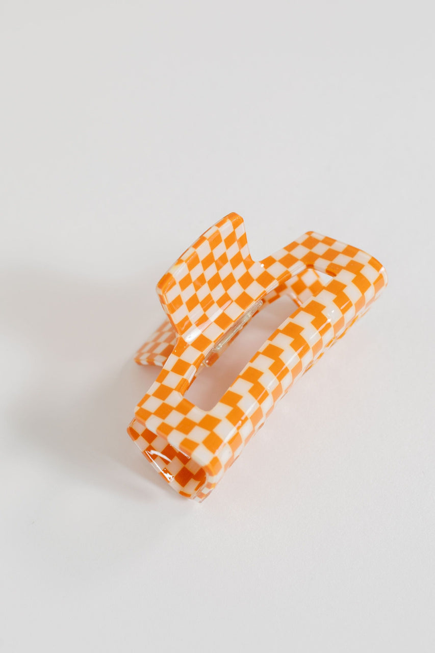 Hair Claw in Peach Small Checkerboard 3"