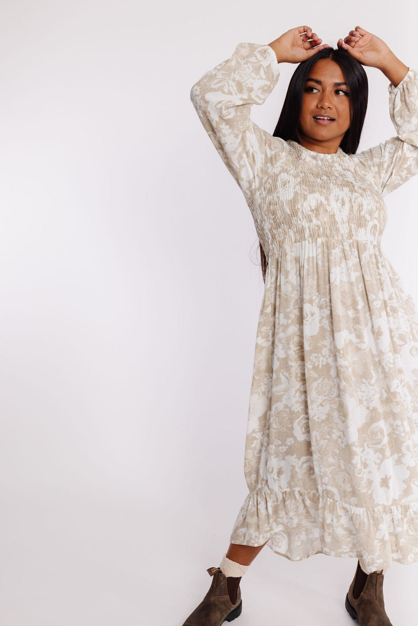 Danika Dress in Khaki Floral