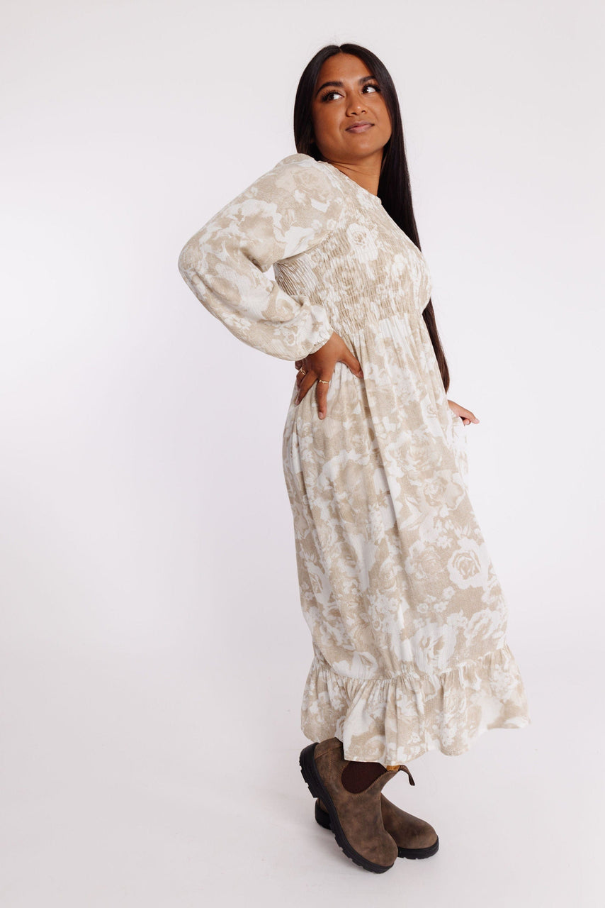 Danika Dress in Khaki Floral