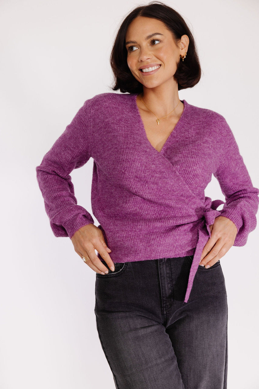 Farrah Wrap Sweater in Wild Aster