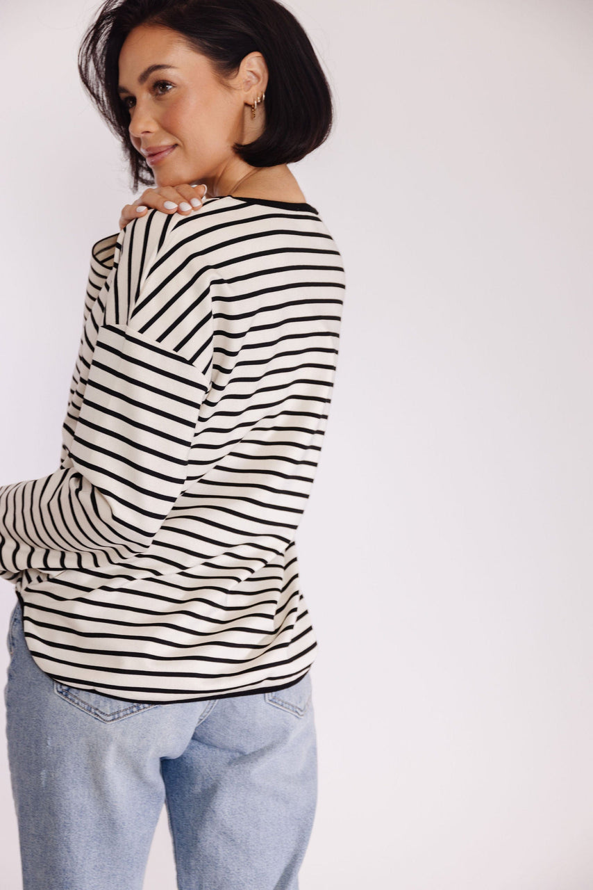 Isla Striped Tee in Cream-Black
