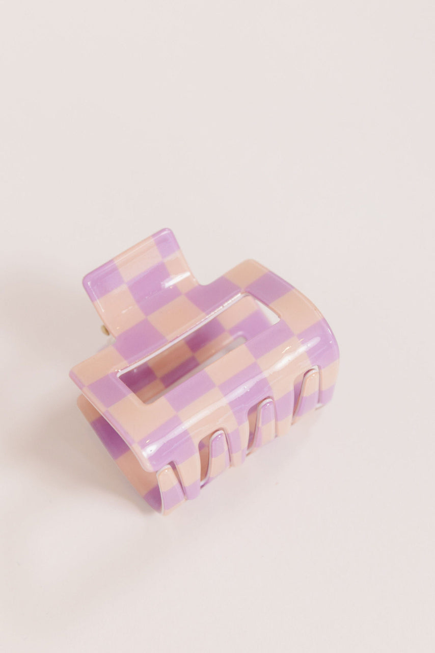 Hair Claw in Peach/Lavender Checkerboard 2"