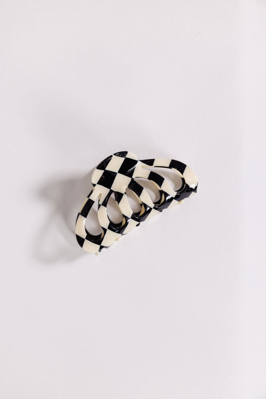 Hair Curve Claw in Large Black Checkered
