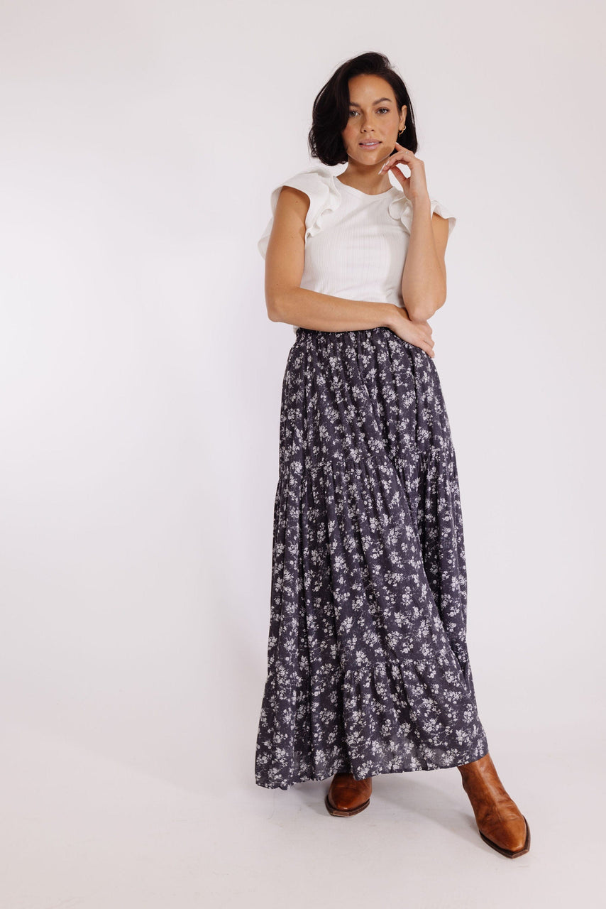 Rooster Skirt in Charcoal Floral