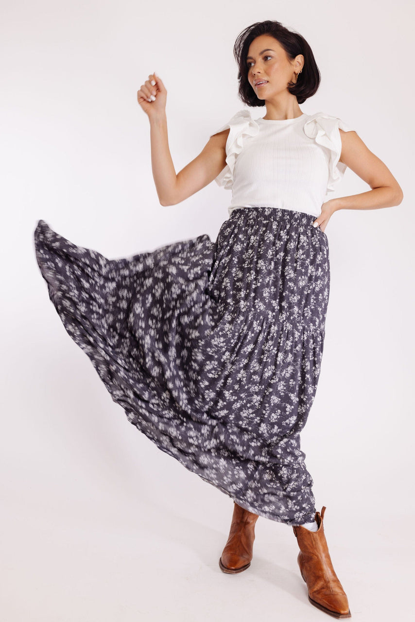 Rooster Skirt in Charcoal Floral