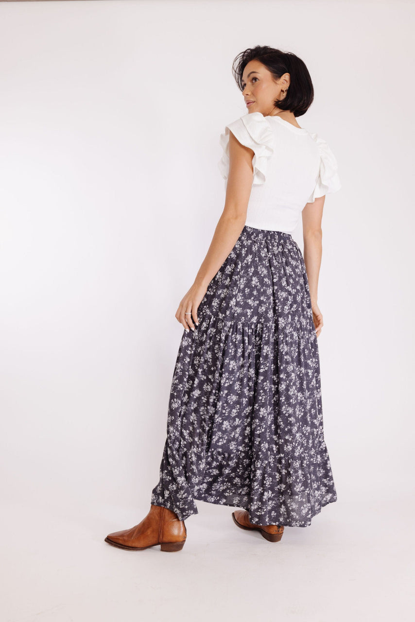 Rooster Skirt in Charcoal Floral