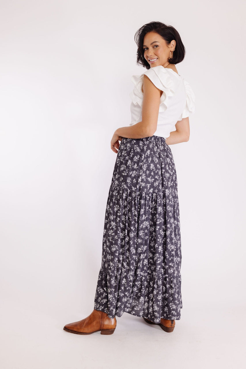 Rooster Skirt in Charcoal Floral