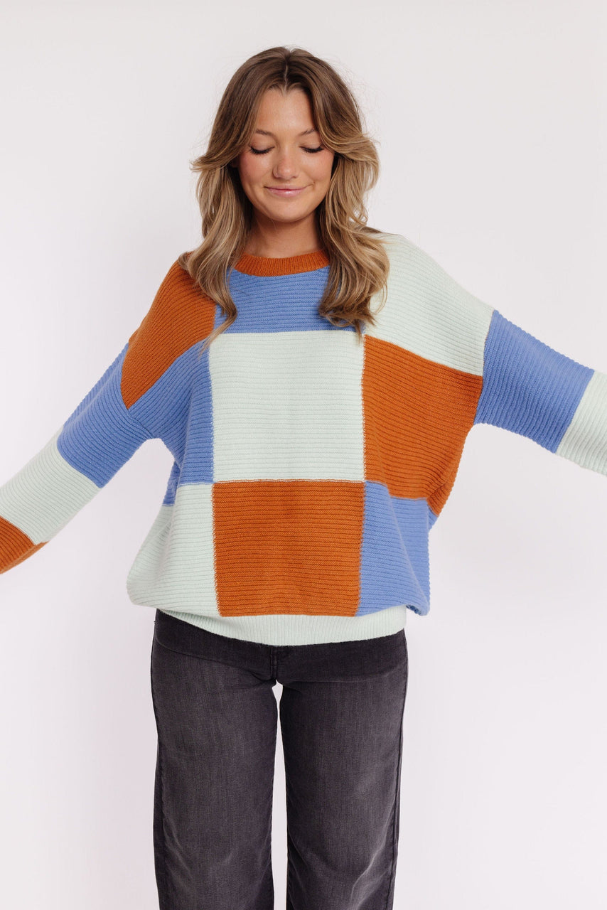Santa Fe Colorblock Sweater in Mint Mutli