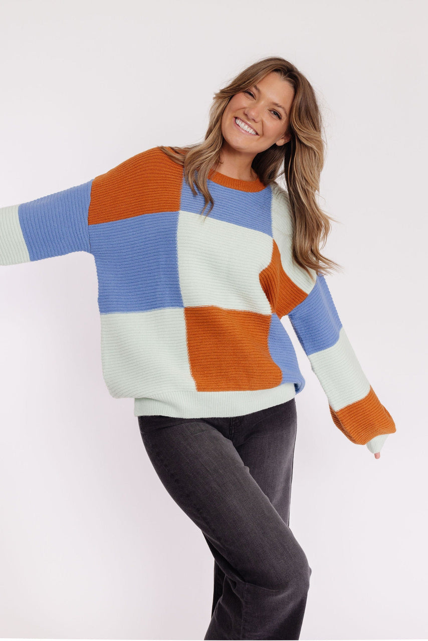 Santa Fe Colorblock Sweater in Mint Mutli