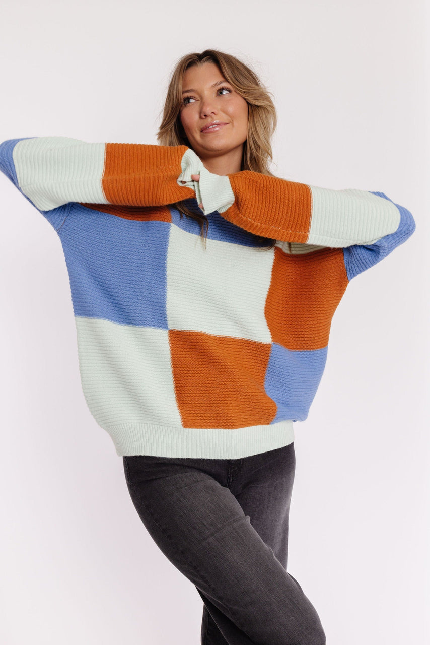 Santa Fe Colorblock Sweater in Mint Mutli