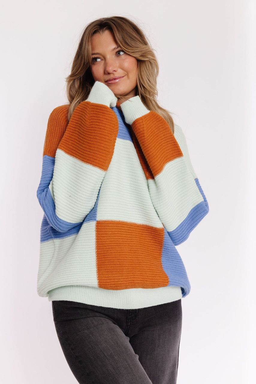 Santa Fe Colorblock Sweater in Mint Mutli