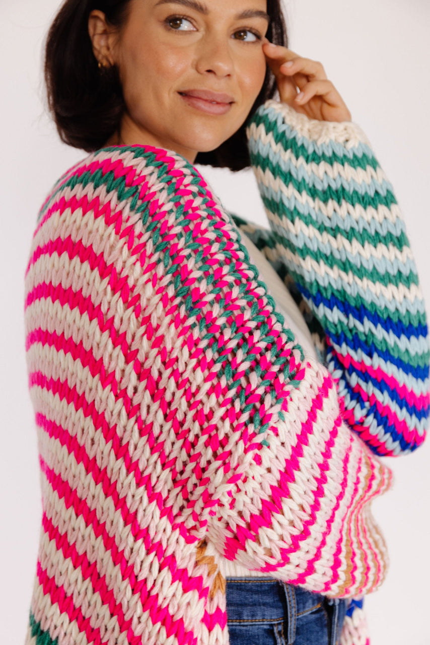 Sweet Lily Open Cardigan in Pink Multi