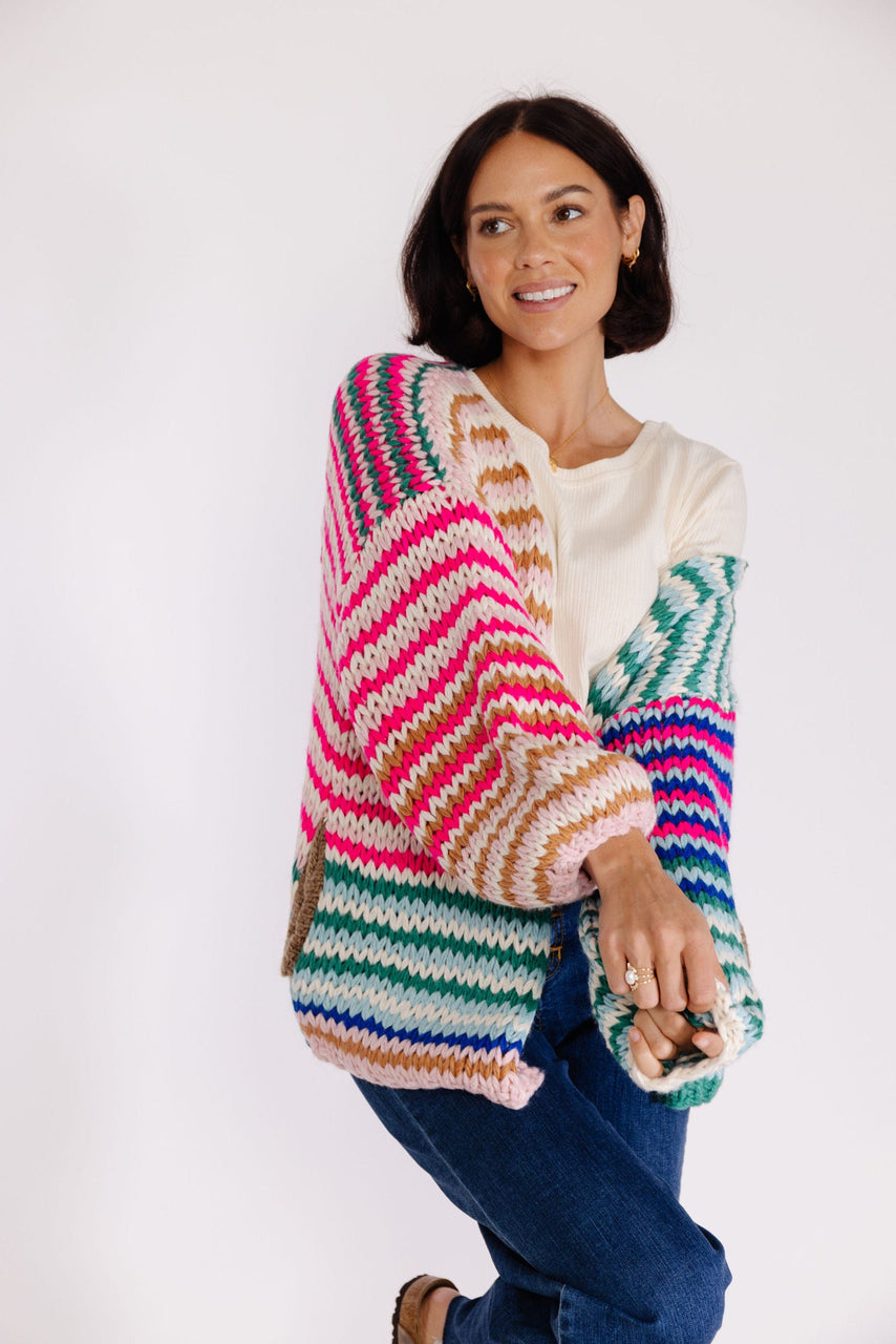 Sweet Lily Open Cardigan in Pink Multi
