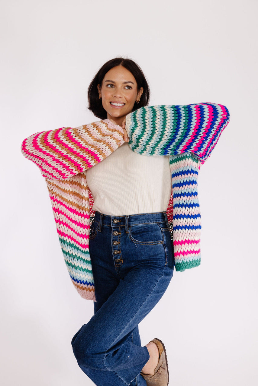 Sweet Lily Open Cardigan in Pink Multi