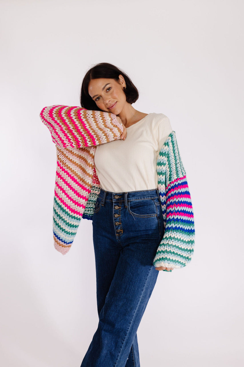 Sweet Lily Open Cardigan in Pink Multi