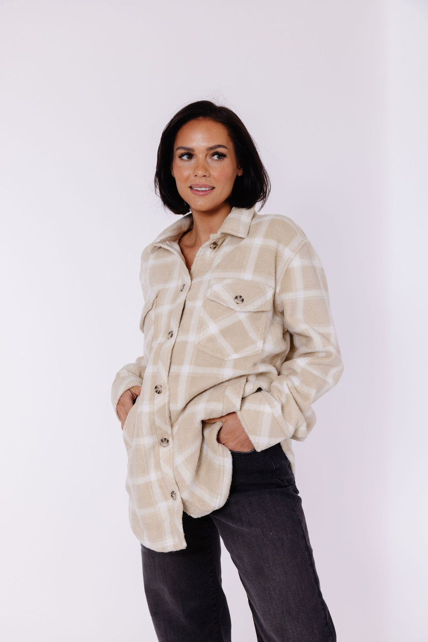Tullis Shacket in Sand Plaid
